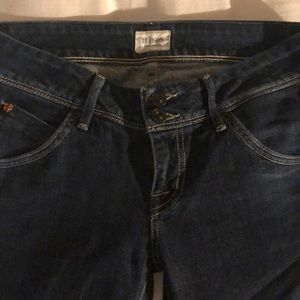 Hudson dark denim, low rise crop jeans.